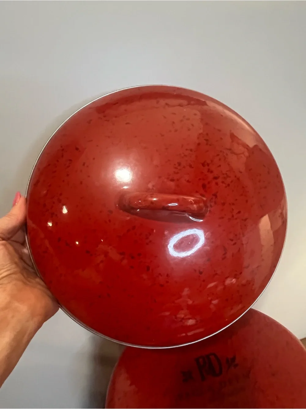 Paula Deen Signature 12 Qt Red Speckled Enamel on Steel Stockpot with Lid